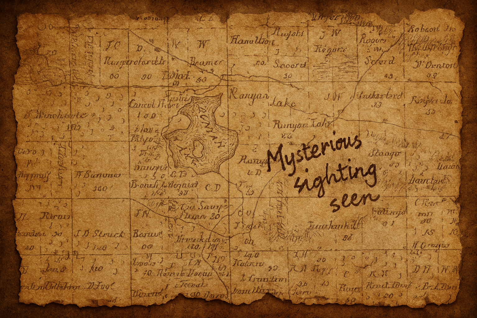 Aged map of Runyan Lake with 